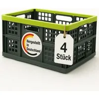 BigDean Klappbox 4er Set Faltbar & extrem stabil aus robustem Kunststoff in Anthrazit, 50 l, Klappbar, Leicht zu reinigen, Stabil