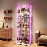 Simurq Glasvitrine Standvitrinen mit LED-Beleuchtung, Modern Glas Vitrinenschrank (1-St,Glas Vitrine mit 2 Glastür und 5 Lagen,Standvitrine mit Schloss) Modern Glasvitrinen,Sammelvitrine aus Glas