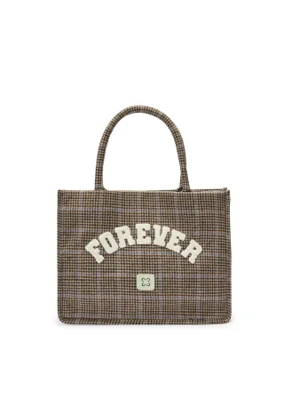 Shopper mit Karomuster und Schriftzug kamel