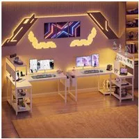 YOUDENOVA Gamingtisch Gaming Schreibtisch L Form 120x80cm mit LED Steckdose Regal Schwarz (1-St)