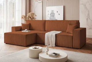 Ecksofa Schlafsofa Sofa ADARA MAX in Stoff Poso Rostbraun Ottomane Links