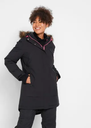 bonprix wasserdichte Funktions-Parka, schwarz, Gr.46, Wasserdichter Funktions-Parka mit Fleece-Innenseite vorne und verschließbaren Taschen, weit geschnitten