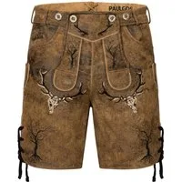 PAULGOS Trachtenhose Herren Lederhose Kurz mit Trägern 100% Echtleder - HK6 ANTIK