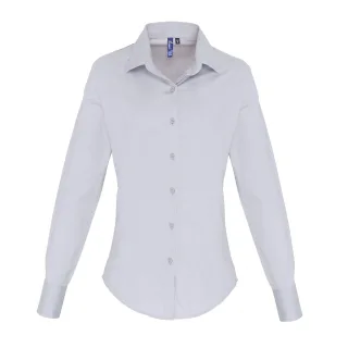 Premier Womens/Ladies Stretch Fit Popeline Langarm-Bluse (Silber)