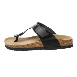 EVER AU Damen Flamingo Leder Zehenstegsandalen - Schwarzes Leder