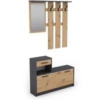 byLIVING Garderoben-Set TAMINA, (in Anthrazit/Old-Wood-Optik oder Weiß/Beton-Optik), Viel Stauraum für Schuhe, mit drei Kleiderhaken, mit Spiegel