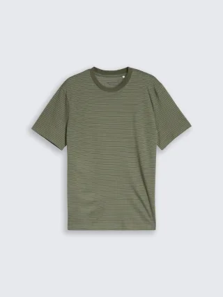 Denim Tom Tailor - T-Shirt mit Streifenmuster olive white fine stripe - Gr. - XL