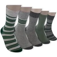 Die Sockenbude Basicsocken RINGEL (Bund, 5-Paar, grau grün) weicher Bund
