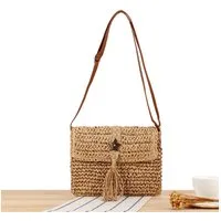 Zaewry Strandtasche Damen Umhängetasche Boho Schultertasche Strohtaschen Clutch, Crossbody Strand Tasch für Strand, Reisen Und Freizeit
