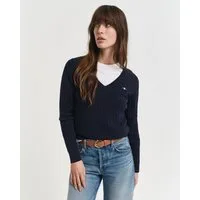 Gant Strickpullover STRETCH COTTON CABLE V-NECK mit Logostickerei auf der Brust