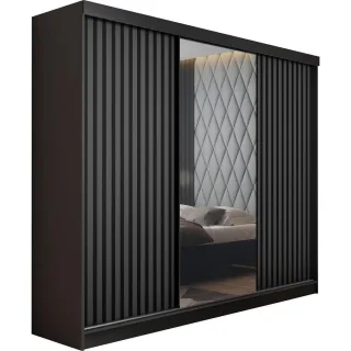 Kier Furniture Schiebetürenschrank, Schwarz, Graphit, Holzwerkstoff, 200x205x59 cm, Schlafzimmer, Kleiderschränke, Schwebetürenschränke