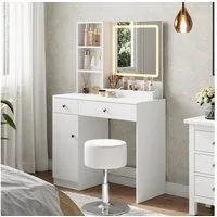 Vicco Schminktisch Silvia, Weiß, 90 cm mit LED-Spiegel (1-St)