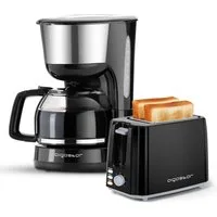 Aigostar Frühstücks-Set Kaffeemaschine 1,25L, 1000W/Toaster mit 2 Breite Toastschlitze, 750W, Warmhalteplatte, Abschaltautomatik, Tropf-Stopp