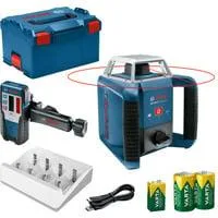 Rotationslaser GRL 400 H Professional blau/schwarz, rote Laserlinie, mit Laser-Empfänger LR 1, VARTA Ladegerät + Akkus, in L-BOXX