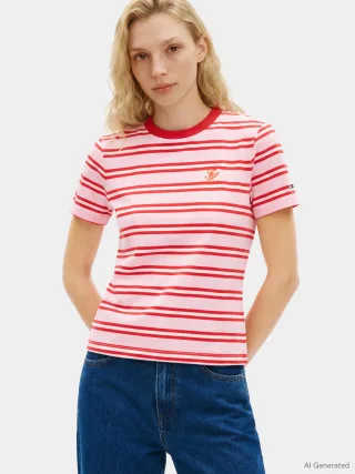 TH SCRIPT REG C-NK SS TEE Preppy Stripe Bonita Pink Fireworks - Gr. - XL