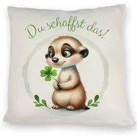 speecheese Dekokissen Erdmännchen mit Kleeblatt Kissen mit Spruch Du schaffst das