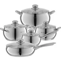 Scheffler Topf-Set 10tlg Edelstahl Topfsets für alle Herdarten, Edelstahl (3,38/2,0/2,8/4,0/6,7 Liter, für alle Herdarten), Induktion, robust und hochwertig