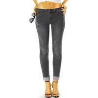 be styled Destroyed-Jeans Medium Waist Slim Fit Röhrenjeans Skinny Stretch Hose - Damen - j21L-2 ausgefranster Saum