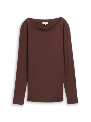Tom Tailor - Slim Fit Langarmshirt mit U-Boot-Ausschnitt braun - Gr. - M