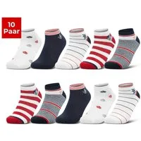 sockenkauf24 Sneakersocken 10 Paar Damen Sneaker Socken Mehrfarbig (35-38, 36828) Streifen Punkte Herzen Maritim Baumwolle WP