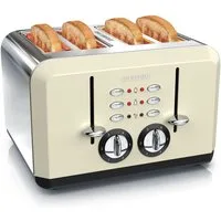 Arendo Toaster 4-Scheiben, Automatik, Edelstahl, Wärmeisolierendes Doppelwandgehäuse, 4 kurze Schlitze, für 4 Scheiben, 1630 W, Bräunungsgrad 1-6, Aufwärm- & Auftaufunktion, GS-zertifiziert