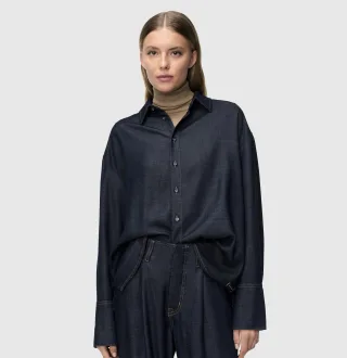 MAC - MAC JEANS - OVER SHIRT, Winter tencel blau - Gr. - S/OL