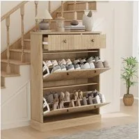 GarveeMore Schuhschrank Moderner Rillenprofil mit 2 Klappschubladen und oberer Schublade (1-St) (B80/T25/H107 cm) Schuhregal für 12–16 Paar Schuhe, für Flur und Diele