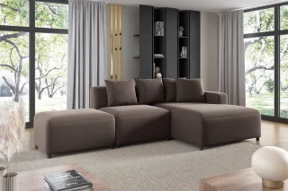 Ecksofa Designersofa MEGAN XS inkl. Hocker Stoff Salvador Braun Ottomane Rechts