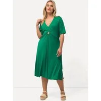 Ulla Popken Midikleid Jersey-Midikleid A-Linie V-Ausschnitt Halbarm