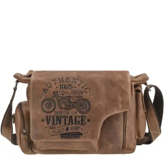 Umhängetasche Leder 41x28cm "Cafe Racer" antikbraun Greenburry 0831-25