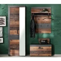 Home affaire Garderoben-Set Ilana, (Set, 3-St), Garderobenmöbel im modernen Industrial Style mit antikfarbenen Griffen