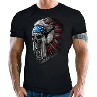 LOBO NEGRO® T-Shirt für Western Fans: Indian Chief USA Flag
