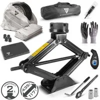 STAHLWERK Wagenheber Scherenwagenheber 2t Reifenwechsel Set Reifendruckprüfer Handschuhe