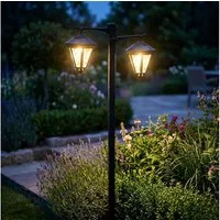 Spetebo LED Solarleuchte mit Dämmerungssensor und 2 höhenverstellbaren LED Leuchten, Höhenverstellbar, LED fest integriert, warm weiß, Automatische Einschaltung bei Dämmerung