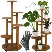 Ruhhy Blumenständer Pflanzenständer Holzständer (Spar-Set, 86 cm Naturholz), 6 Ebenen bieten Platz für bis zu 7 Töpfe