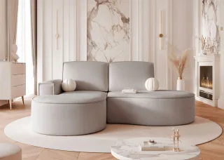 Ecksofa Designersofa Sofa ARLET in Stoff Riviera Hellgrau Ottomane Links