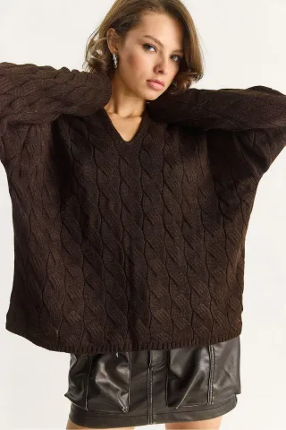 Lässiger V-Ausschnitt Pullover mit strukturiertem Strick