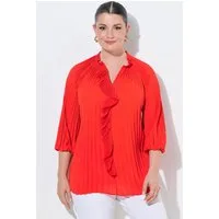 Ulla Popken Rüschenbluse Plissee-Bluse A-Linie Rüsche V-Ausschnitt 3/4-Arm