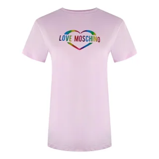Moschino T-shirt Mit Mehrfarbigem Herzlogo In Pink