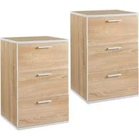 Yaheetech Nachttisch Beistelltisch (2-St), Nachtschrank mit 3 Schubladen, 40 x 35 x 60,5 cm