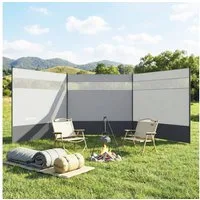 Outsunny Windschutz mit Lichtquellenfenster, Heringen, Seilen, (faltbar Sichtschutz, 3 tlg., Sonnenschutz), für Camping Garten, Strand, Terrasse 440 x 140 cm Grau