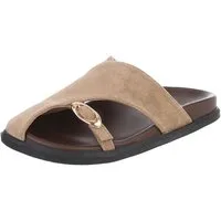 Ital-Design Damen Pantoletten mit Metallschließe & Komfortsohle Pantolette (91849003) Flach Pantoletten in Hellbraun