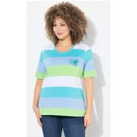 Ulla Popken T-Shirt T-Shirt Ringel Herz-Stickerei Rundhals Halbarm