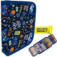 itenga Federmäppchen itenga Schüler-Etui Mäppchen Gaming 28 teilig (gefüllt) 1-Zipper