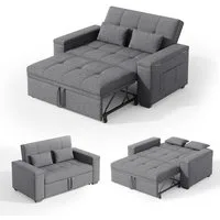 Blishom Schlafsofa 2-Sitzer-Sofabett mit verstellbarer Rückenlehne, Ausziehbares mit Kissen und Seitentasche Armlehne mit Staufach