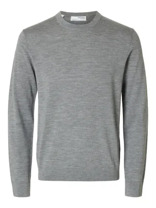 selected men - SLMTRAY LS KNIT REG MERINO CREW NOOS Medium Grey Melange - Gr. - S