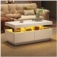 OKWISH Couchtisch Teetisch mit Vertikal gestreifter (Packung, 1-St., zwei Schubladen), mit LED-Lichtleiste