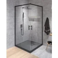 KOLMAN Eckdusche HELA Schwarz 80x80 190 cm Transparent Glas, BxT: 80x80 cm, Sicherheitsglas