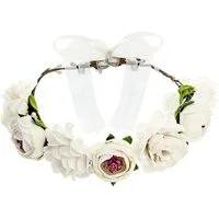 partydeco Diadem, Blumenkranz für die Haare mit Kunstblumen Durchmesser 17cm weiß