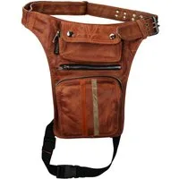 Alpha Speeds Beintasche / Bauchtasche aus weichem Leder – Braun mit Orange/Beige Streifen, 100% weiches/robustes Leder, handgefertigt & mit verstellbarem Gurt